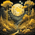 digital mural wallpaper, черно -, желтый, фантастический, пейзаж