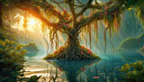 digital mural wallpaper, водный, пейзаж, волшебное, дерево
