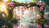 digital mural wallpaper, цветы, орхидеи, арка, пруд