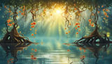 digital mural wallpaper, лианы, в, цветах, озеро