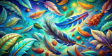 digital mural wallpaper, детские, разноцветные, летящие, перья