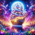 digital mural wallpaper, детские, корабль, море, сказка