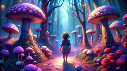 digital mural wallpaper, детские, Алиса, лес, грибы