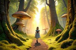 digital mural wallpaper, детские, Алиса, лес, грибы