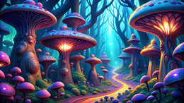 digital mural wallpaper, детские, Алиса, лес, грибы