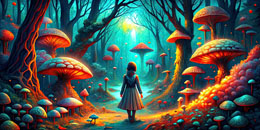 digital mural wallpaper, Алиса, волшебный, лес, грибы