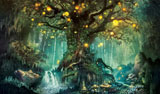 digital mural wallpaper, фантастическое, волшебное, дерево, лес