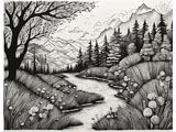 digital mural wallpaper, черно-белый, пейзаж, река, лес
