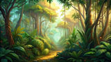 digital mural wallpaper, пейзаж, тропический, лес, иллюстрация