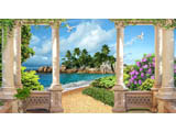 digital mural wallpaper, дорожка, терраса, колонны, море