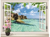 digital mural wallpaper, окно, природа, вазон, море