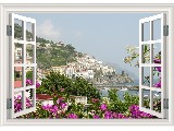 digital mural wallpaper, окно, природа, цветы, море
