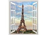 digital mural wallpaper, окно, эйфилева башня, париж, небо