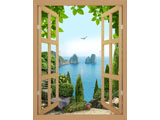 digital mural wallpaper, вид, окно, бухта, кипарисы