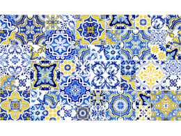 digital mural wallpaper, узор, акварельная, португальская, плитка