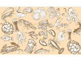 digital mural wallpaper, узор, пивбар, морепродукты, пиво