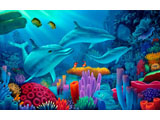 digital mural wallpaper, океан, дельфин, коралловый риф, рыба